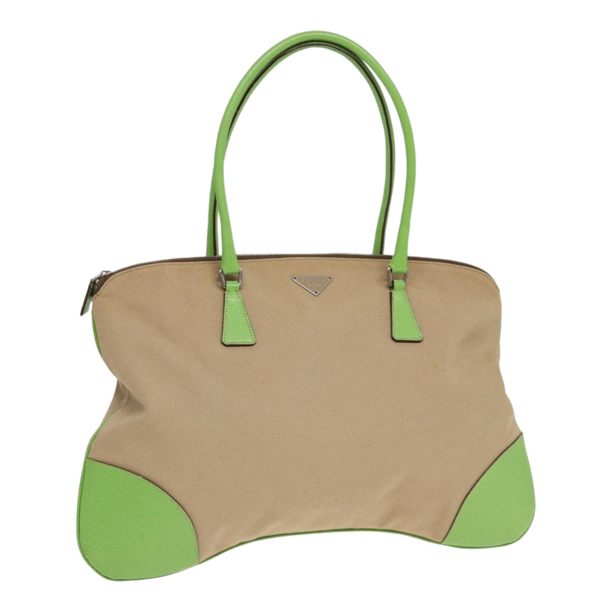 Luxury Prada Shoulder Bag Canvas Beige Silver Green  89561