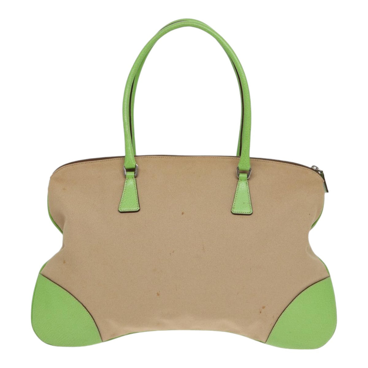 Luxury Prada Shoulder Bag Canvas Beige Silver Green  89561