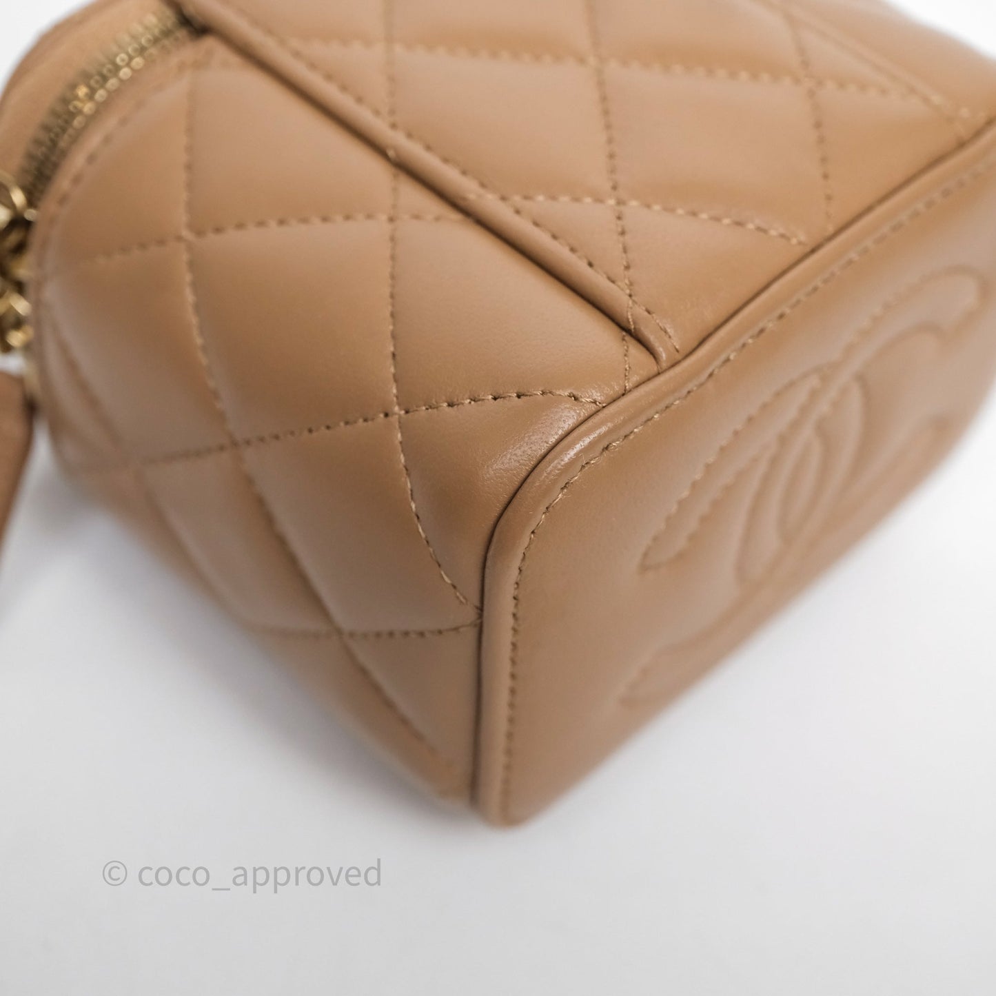 Chanel Mini Metal Top Handle Vanity With Chain Dark Beige Lambskin Aged Gold Hardware
