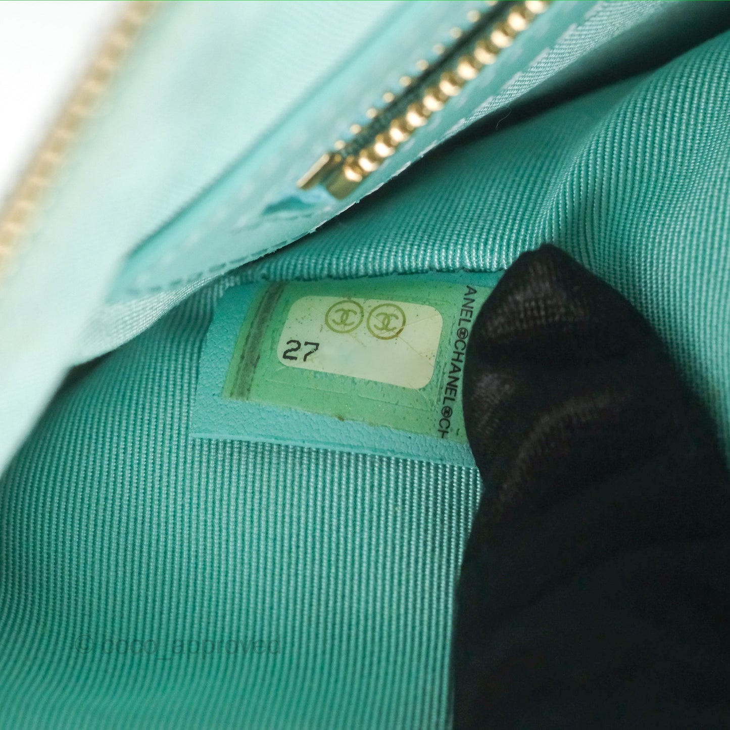 Chanel Medium O Case Boy Tiffany Blue Caviar Gold Hardware