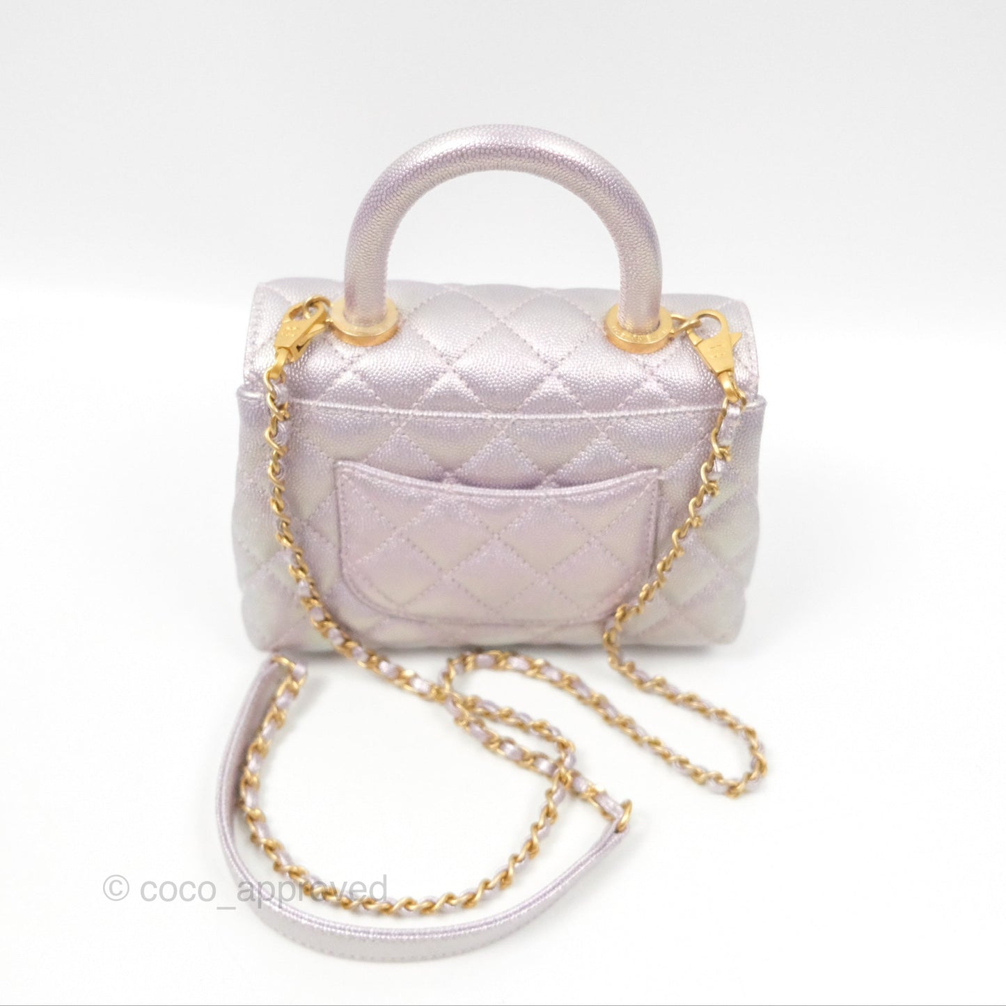 Chanel Mini Coco Handle Quilted Iridescent Purple Caviar Gold Hardware