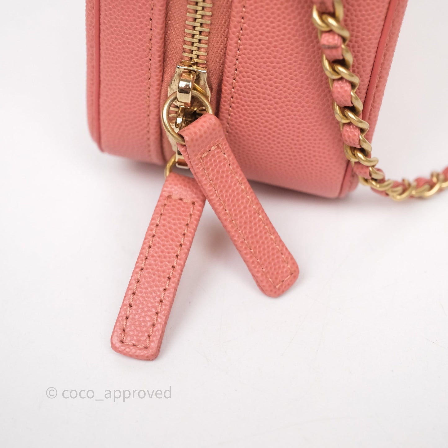 Chanel Quilted Small CC Filigree Vanity Case Pink Caviar Aged Gold Hardware
