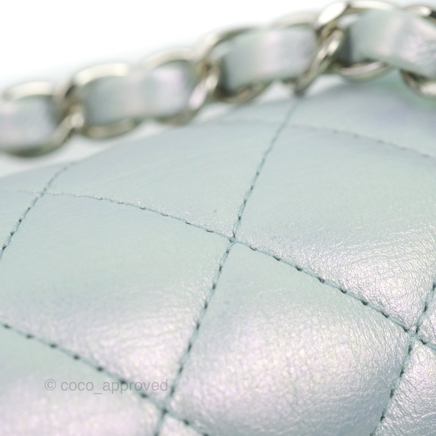 Chanel Mini Square Quilted Iridescent Icy Blue Silver Hardware