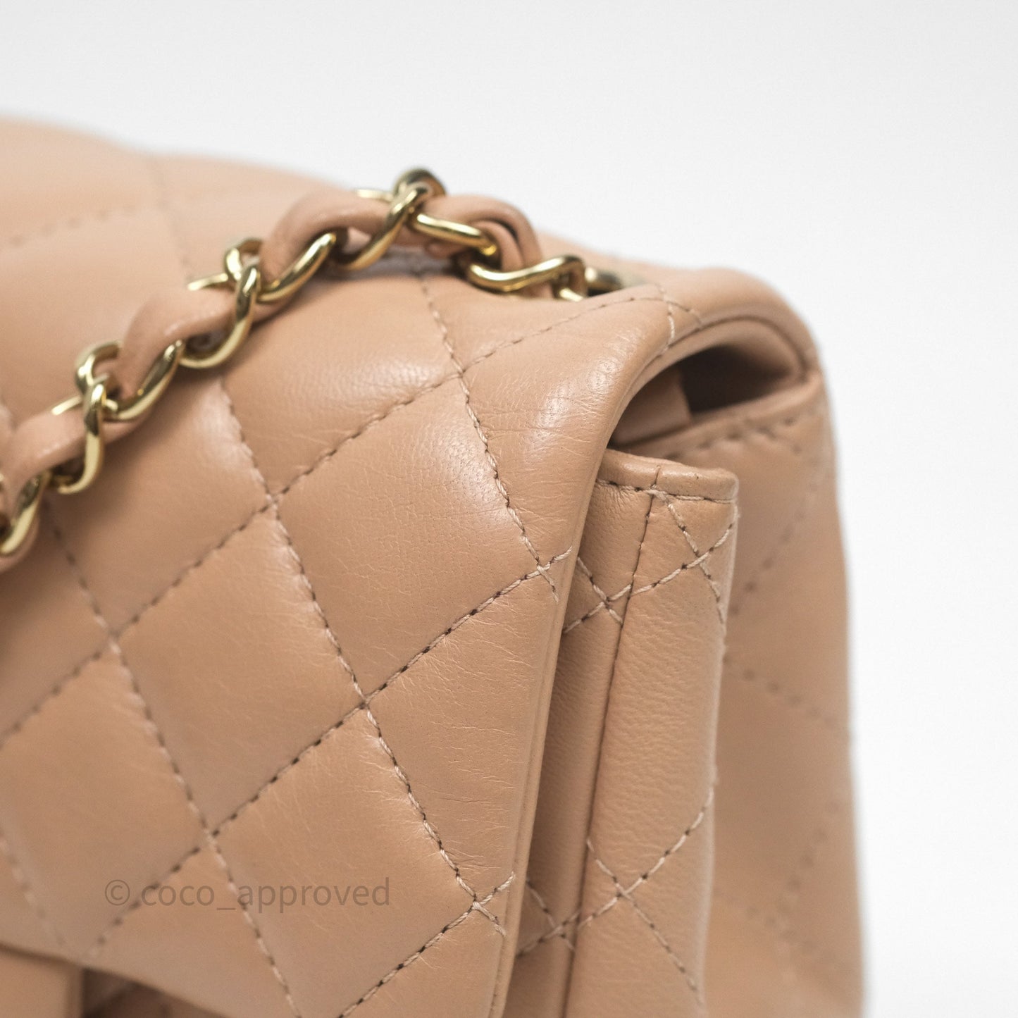 Chanel Mini Square Flap Quilted Beige Lambskin Gold Hardware