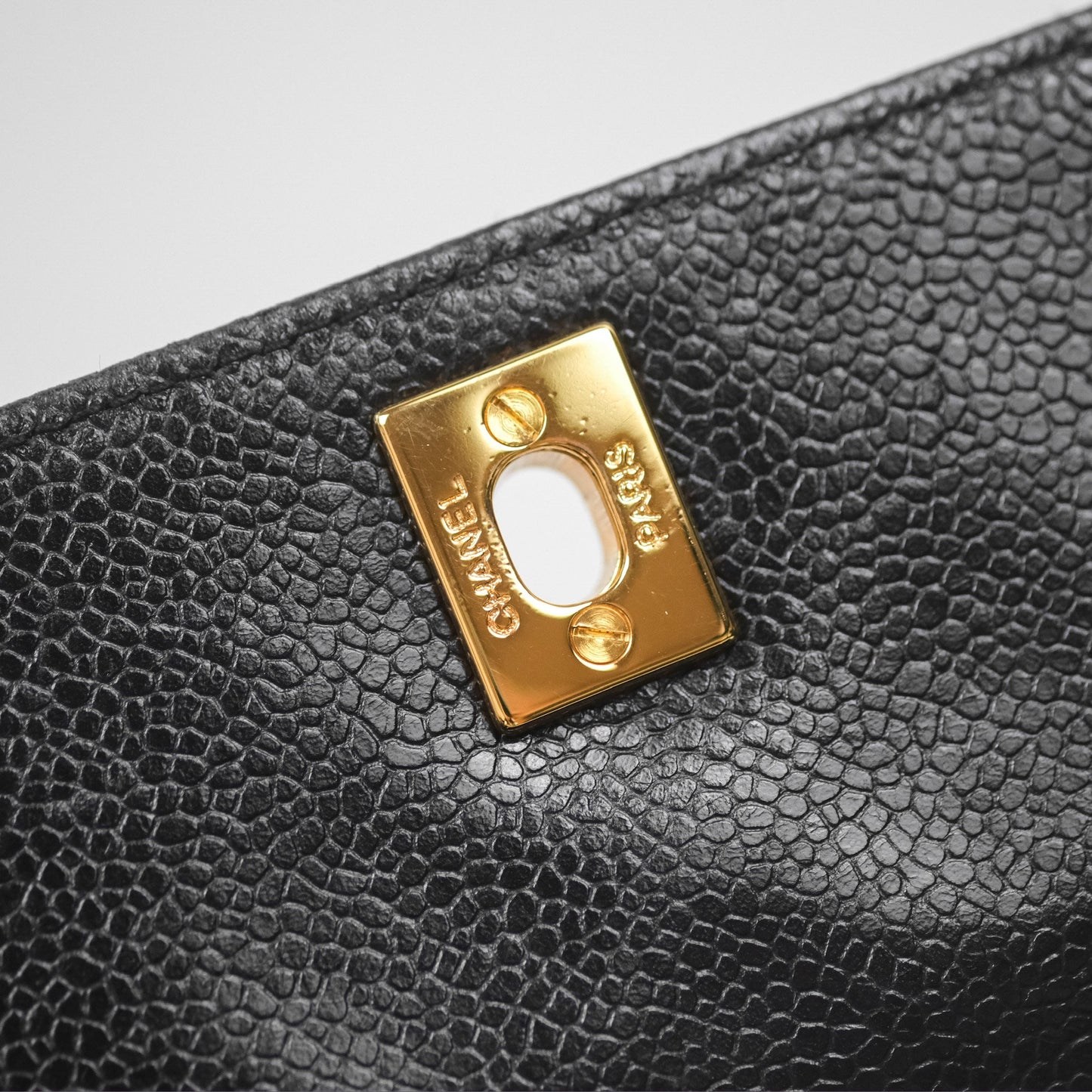 Chanel Vintage Quilted Shoulder Bag Black Caviar 24K Gold Hardware