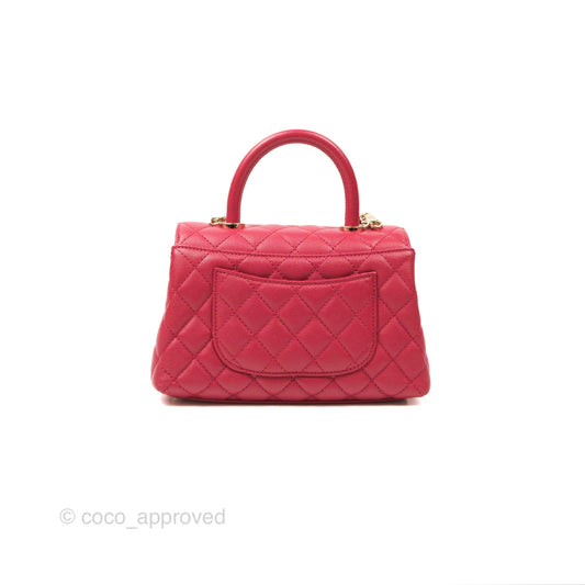 Chanel Small Coco Handle Quilted Dark Rose Pink Caviar Gold Hardware 21A
