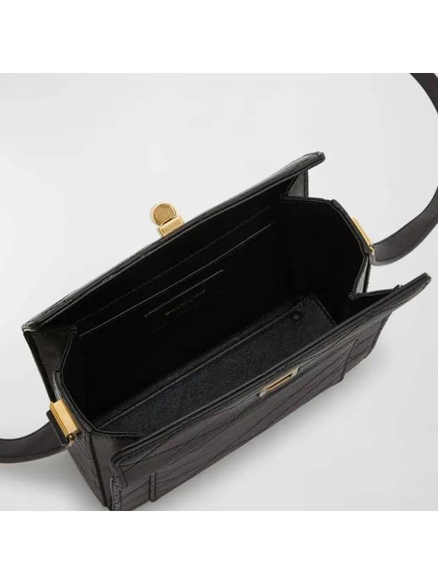 Luxury Saint Laurent Quilted Lambskin Leather Mini Square Cross Bag Black