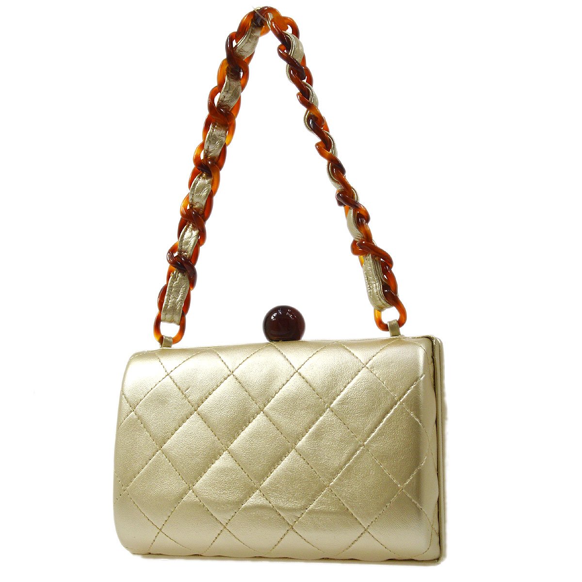 Luxury Chanel 1996-1997 Gold Lambskin Kisslock Handbag