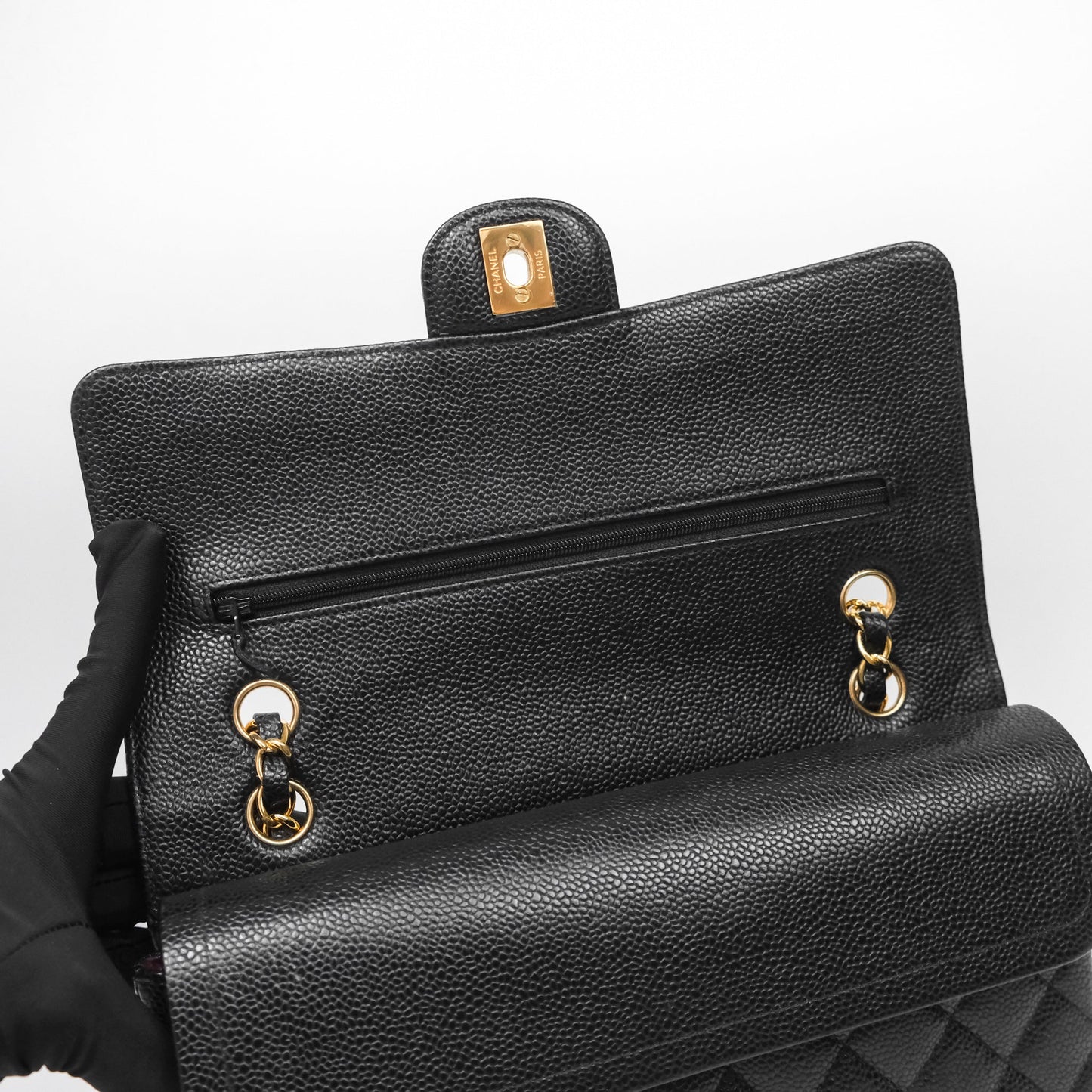 Chanel Classic M/L Medium Flap Quilted Black Caviar Gold Hardware