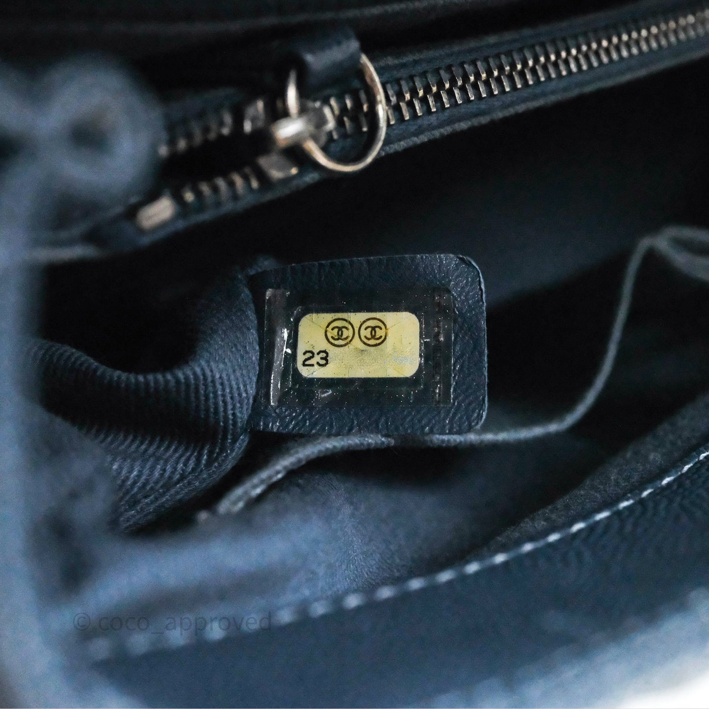 Chanel Medium Coco Handle Quilted Aged Caviar Dark Blue Ruthenium Hardware