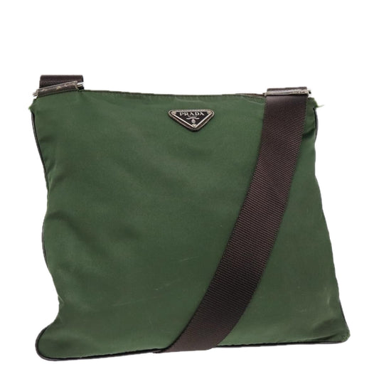 Luxury Prada Shoulder Bag Nylon Khaki Brown Silver  89614