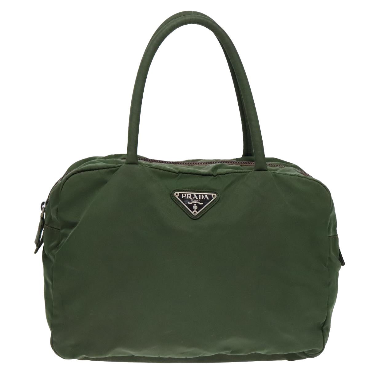 Luxury Prada Hand Bag Nylon Khaki Silver  89619