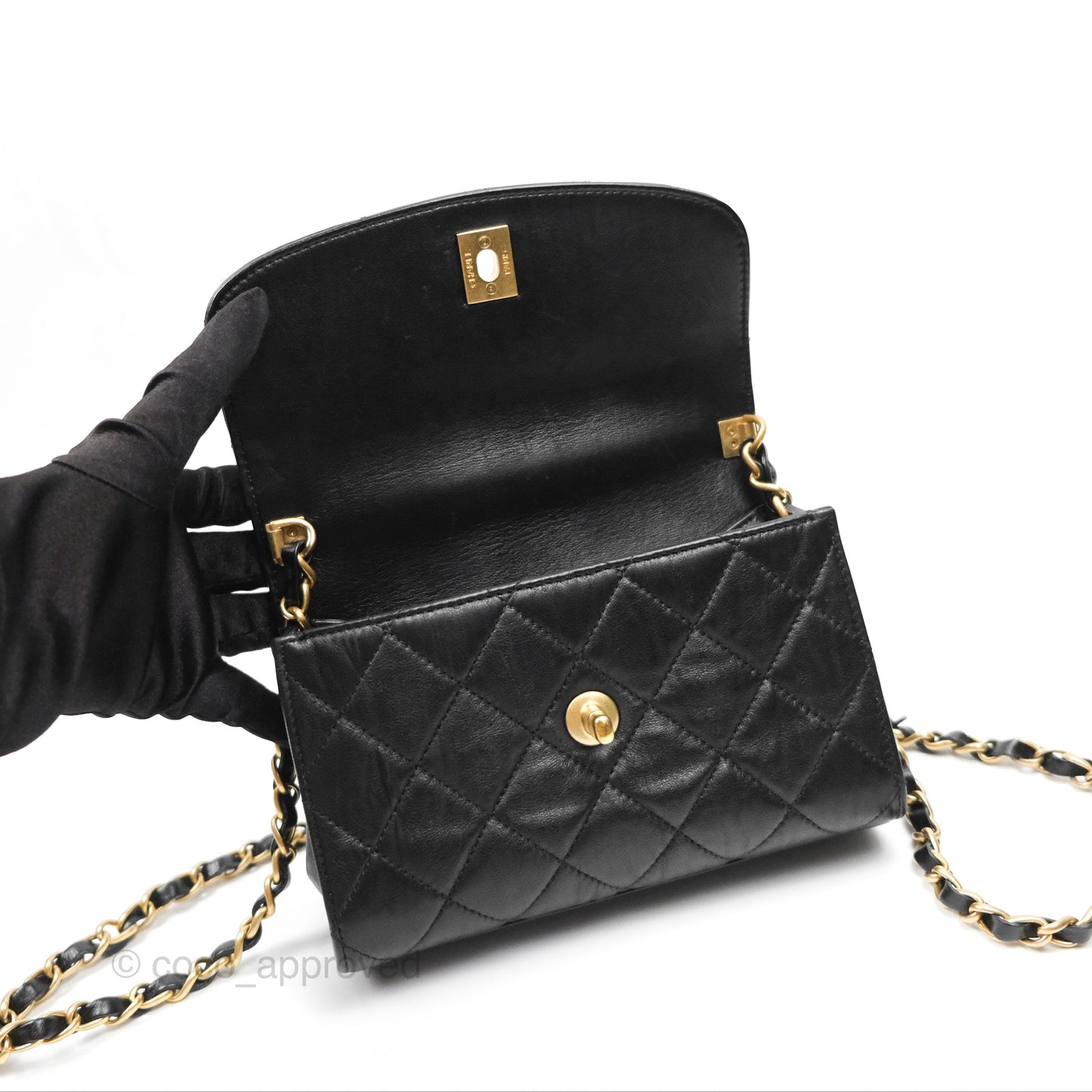 Chanel Mini Wrapped Handle Flap Bag Black Crumpled Lambskin Aged Gold Hardware 21S