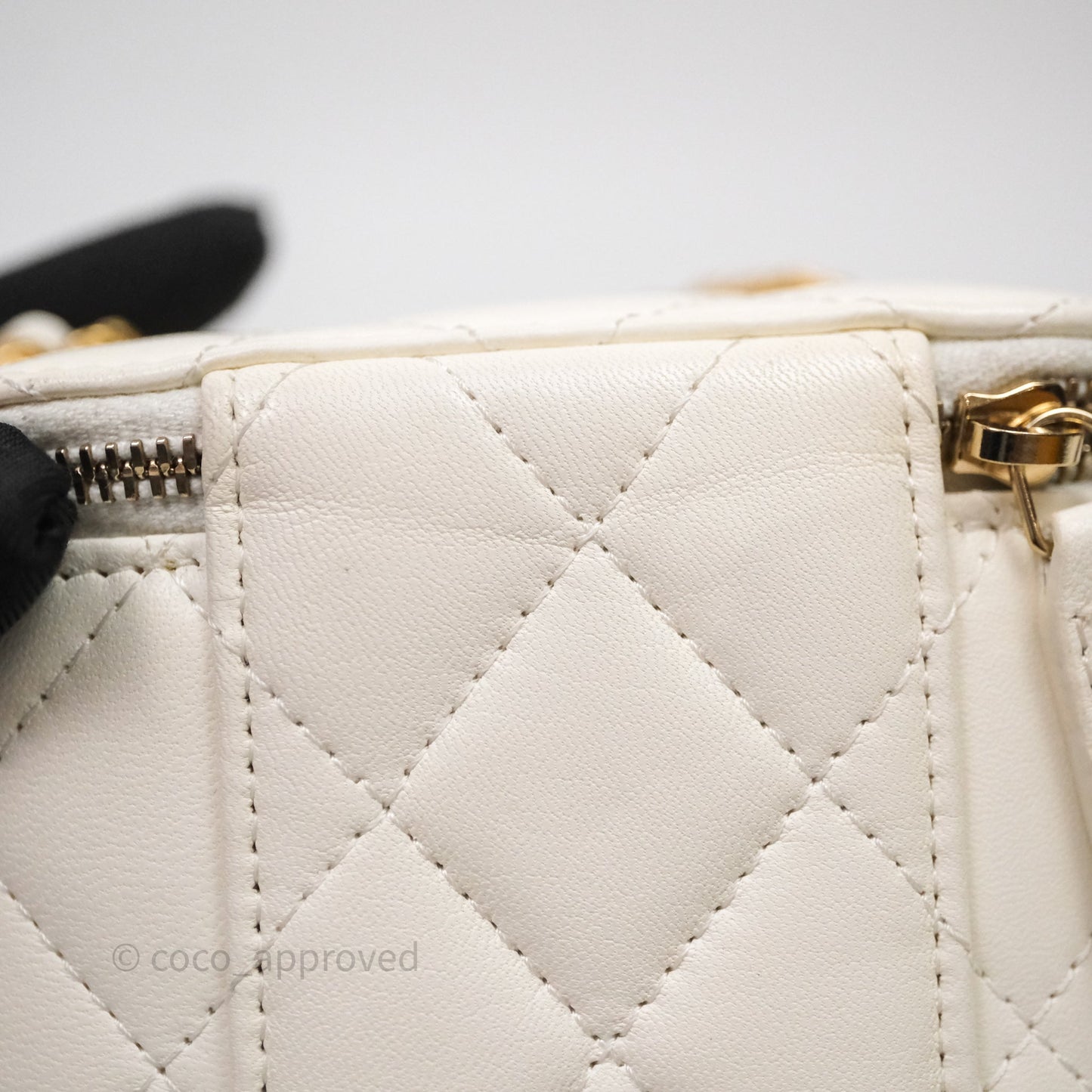 Chanel Quilted Pearl Crush Mini Vanity With Chain Ivory White Lambskin Aged Gold Hardware