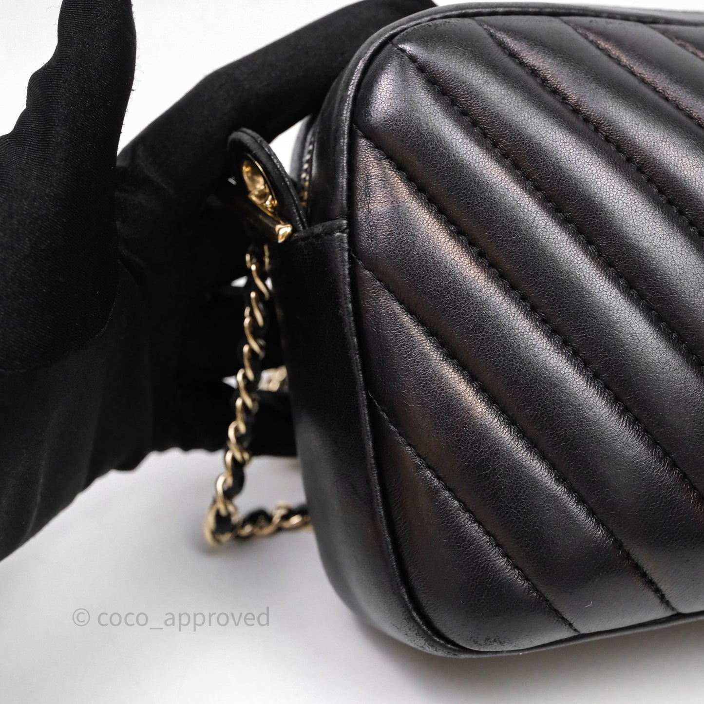 Chanel Chevron Camera Bag Black Lambskin Gold Hardware