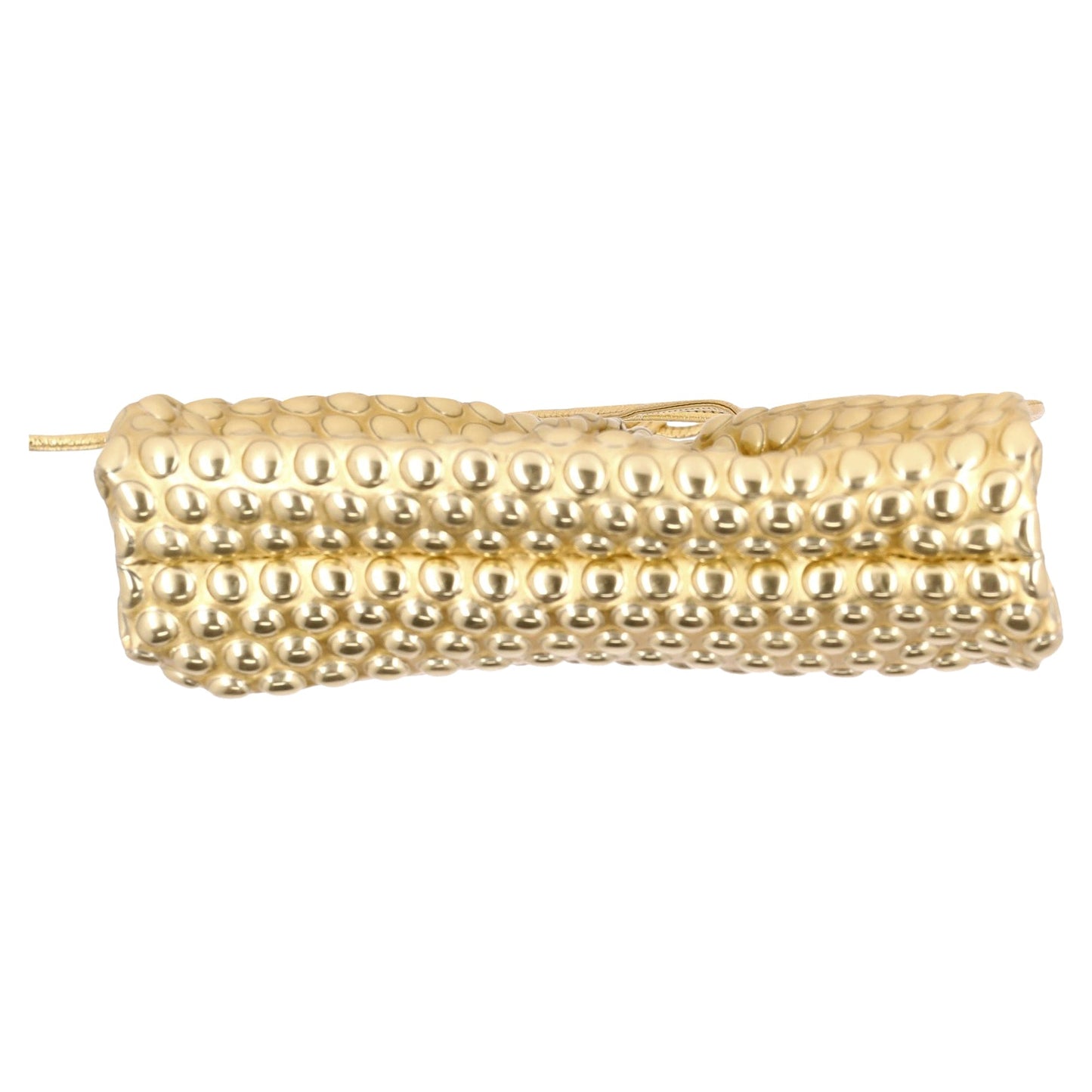 Luxury Bottega Veneta Mini Pouch Bubble-Embellished Sling Bag in Metallic Gold Leather