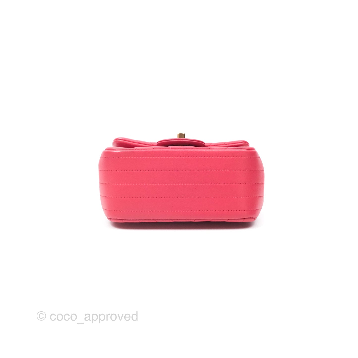 Chanel Mini Square Flap Chevron Dark Pink Lambskin Gold Hardware
