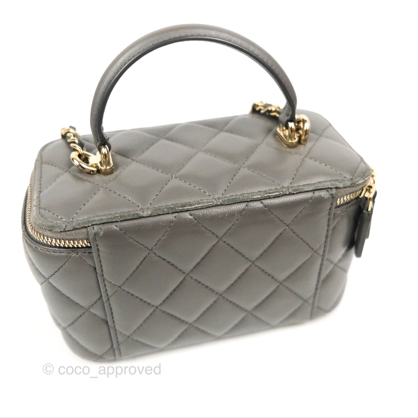 Chanel Vanity Rectangular Top Handle Dark Grey Lambskin Gold Hardware