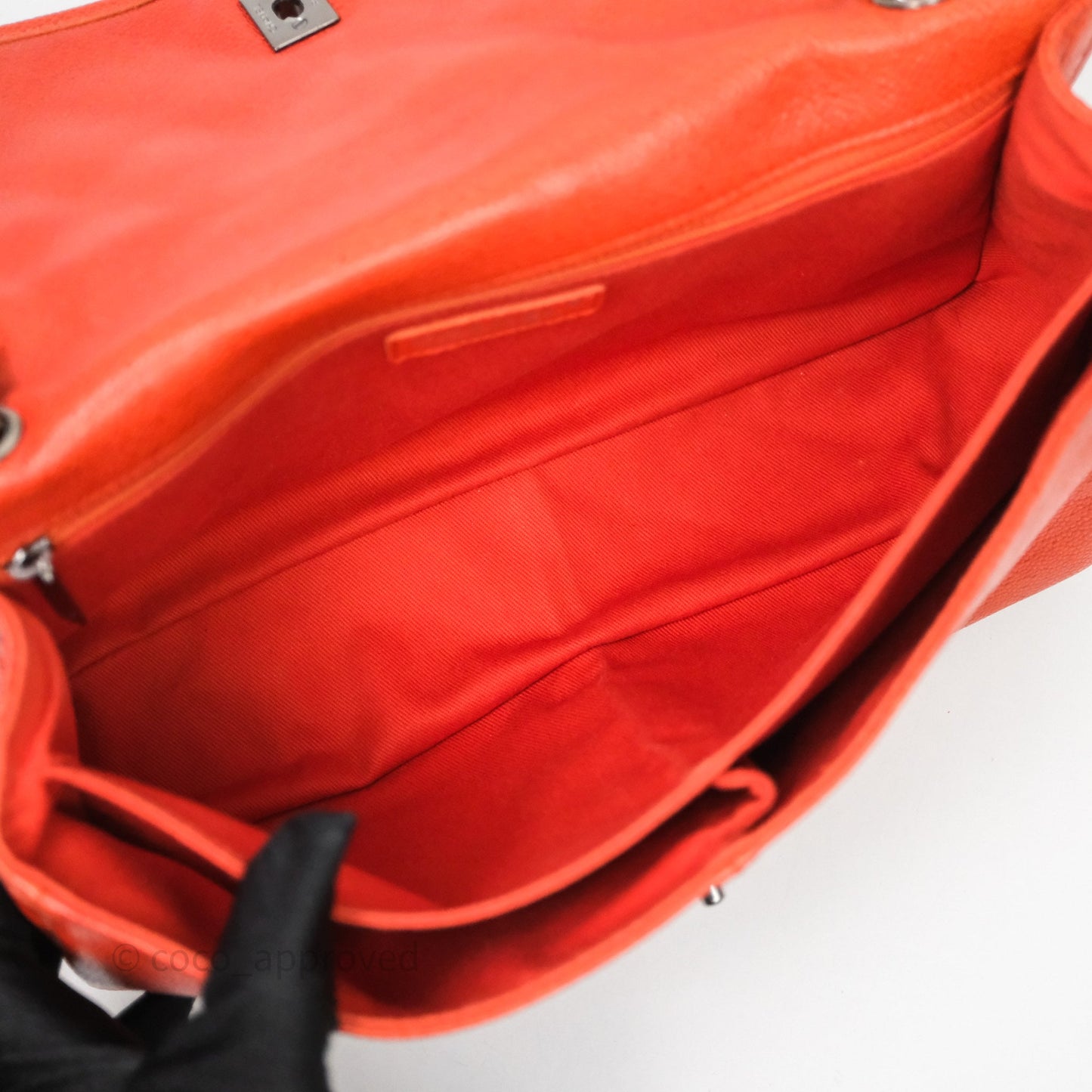 Chanel Flap Bag Caviar Orange Silver Hardware