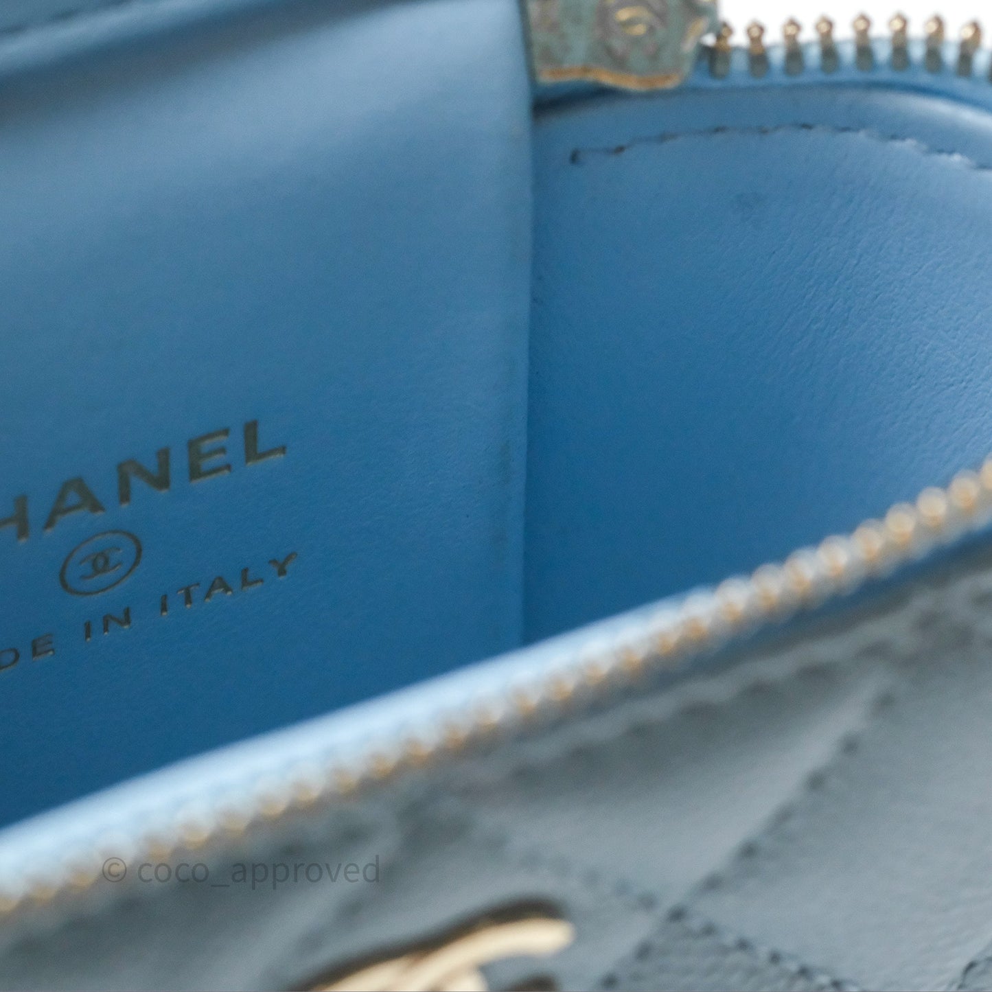 Chanel Classic Mini Vanity With Chain Light Blue Caviar Gold Hardware