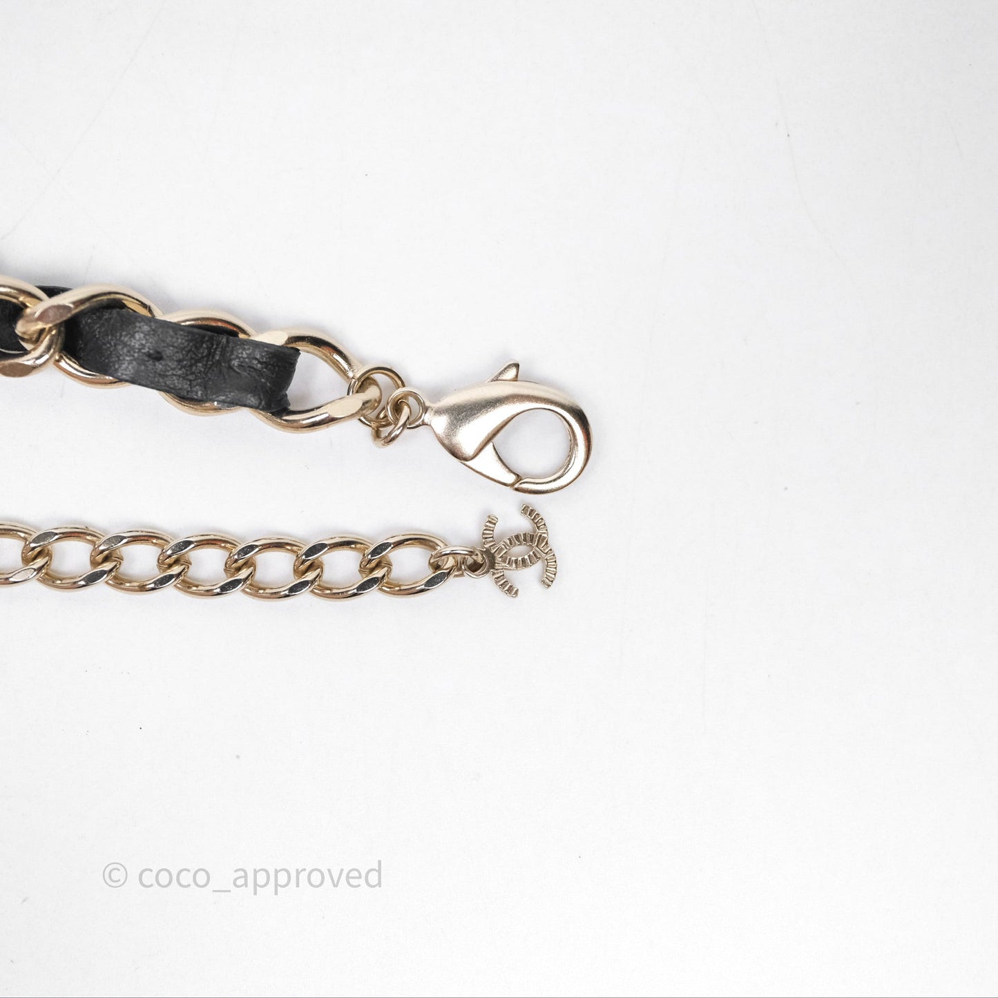 Chanel CC Black Leather Drop Necklace Gold Tone 22K