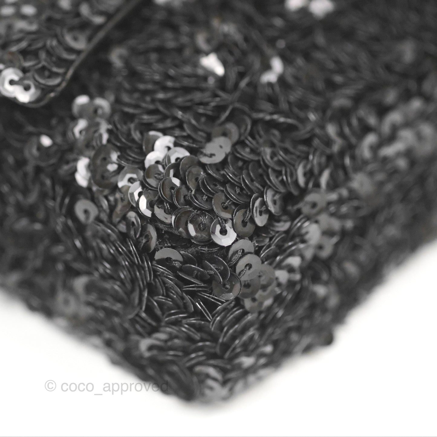 Chanel East West Flap Bag Black Sequin Dark Silver Hardware