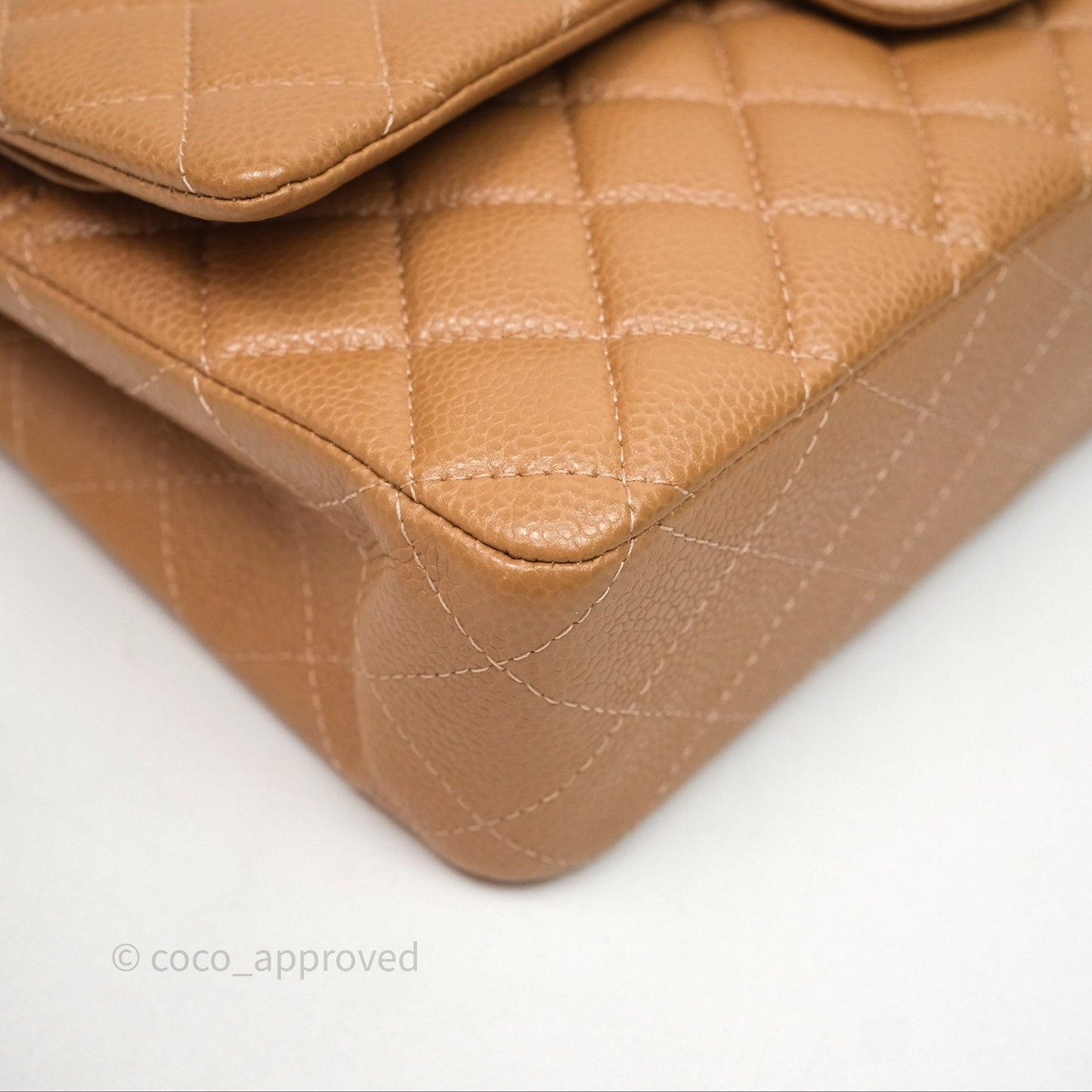 Chanel Classic M/L Medium Flap Quilted Beige Caviar Gold Hardware