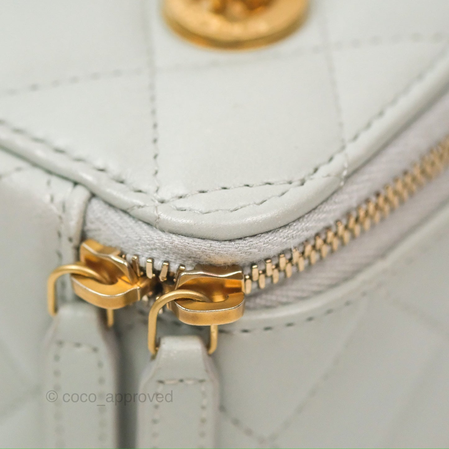 Chanel Quilted Vanity Rectangular with Chain Grey Blue Lambskin Gold Hardware