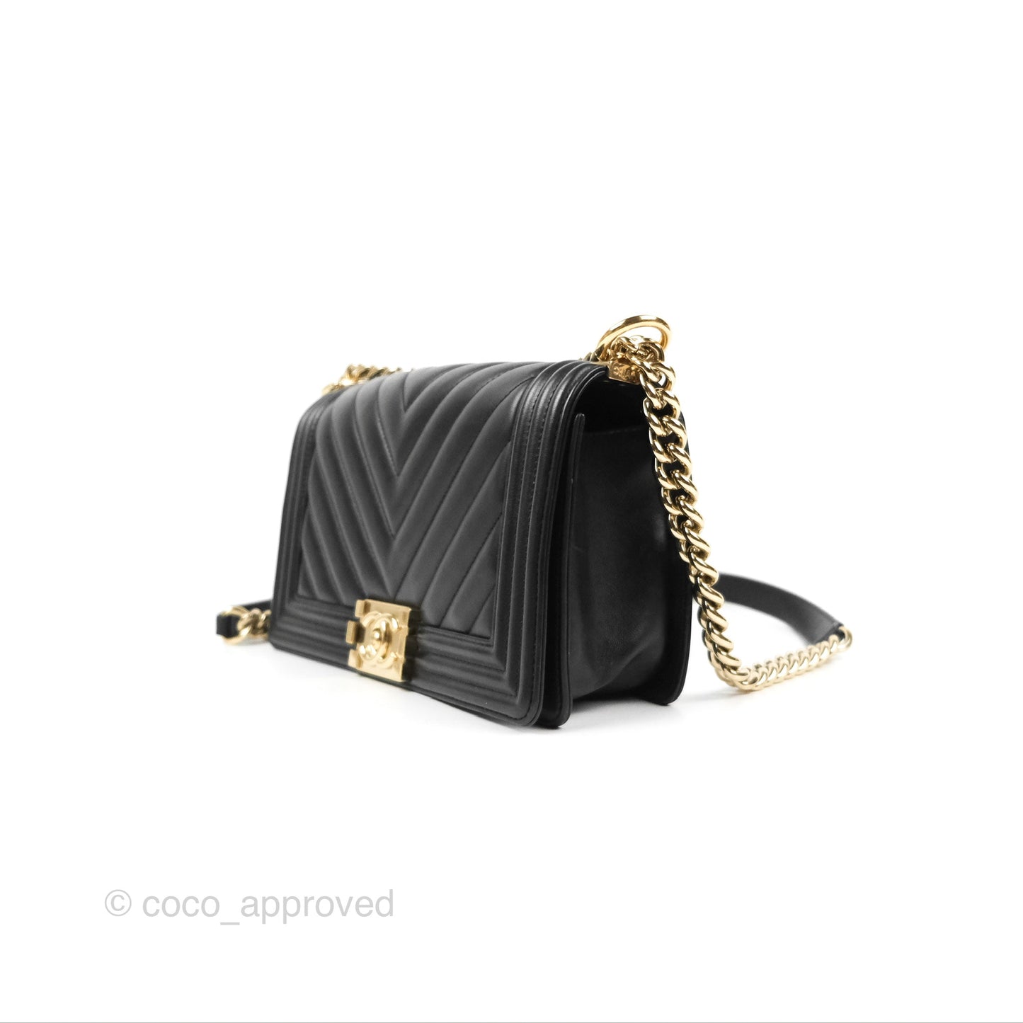 Chanel Medium Boy Chevron Black Calfskin Gold Hardware