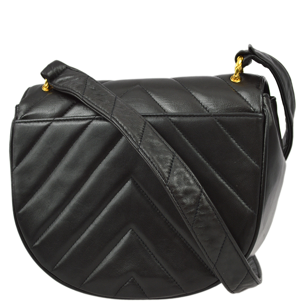 Luxury Chanel 1991-1994 Black Lambskin Chevron Shoulder Bag