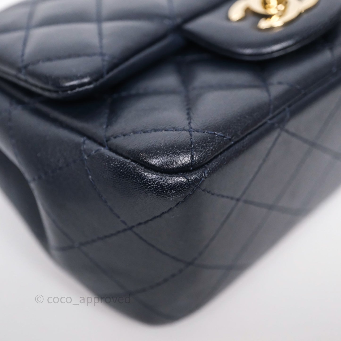 Chanel Mini Square Flap Quilted Navy Lambskin Gold Hardware
