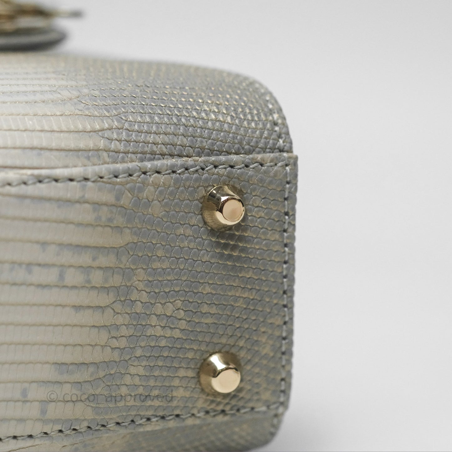 Dior Mini Lady Dior Ombre Grey White Lizard Gold Hardware
