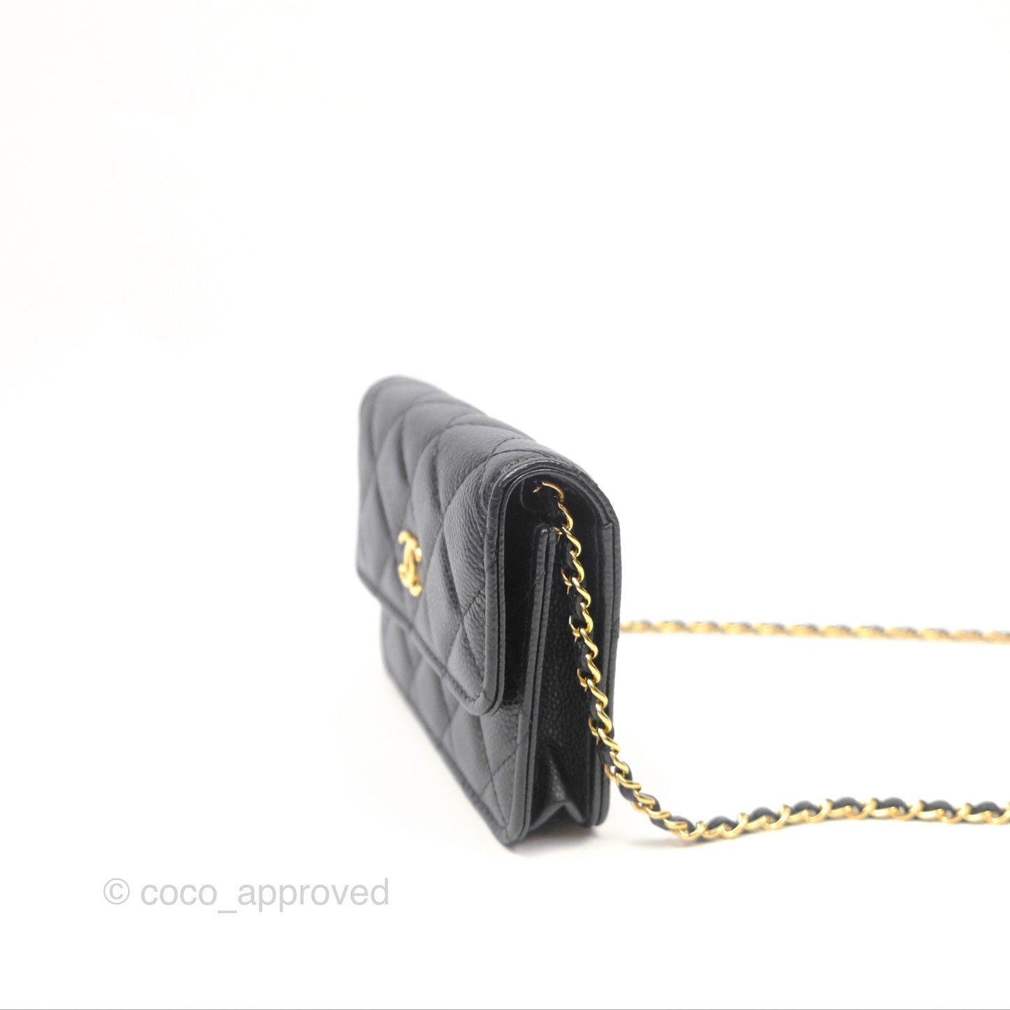 Chanel Miss Coco Clutch With Chain Quilted Black Caviar Gold Hardware