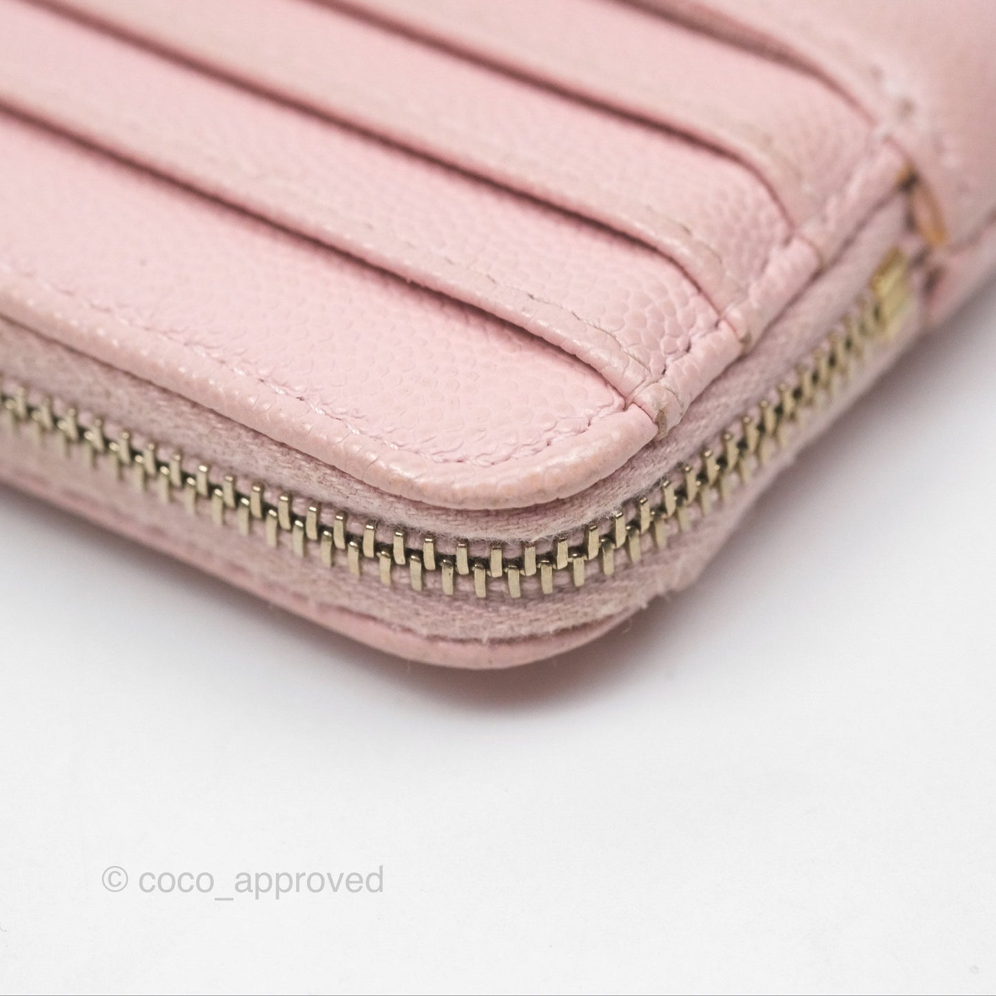 Chanel Quilted Classic Zip Card Holder Wallet Pink Caviar Gold Hardware