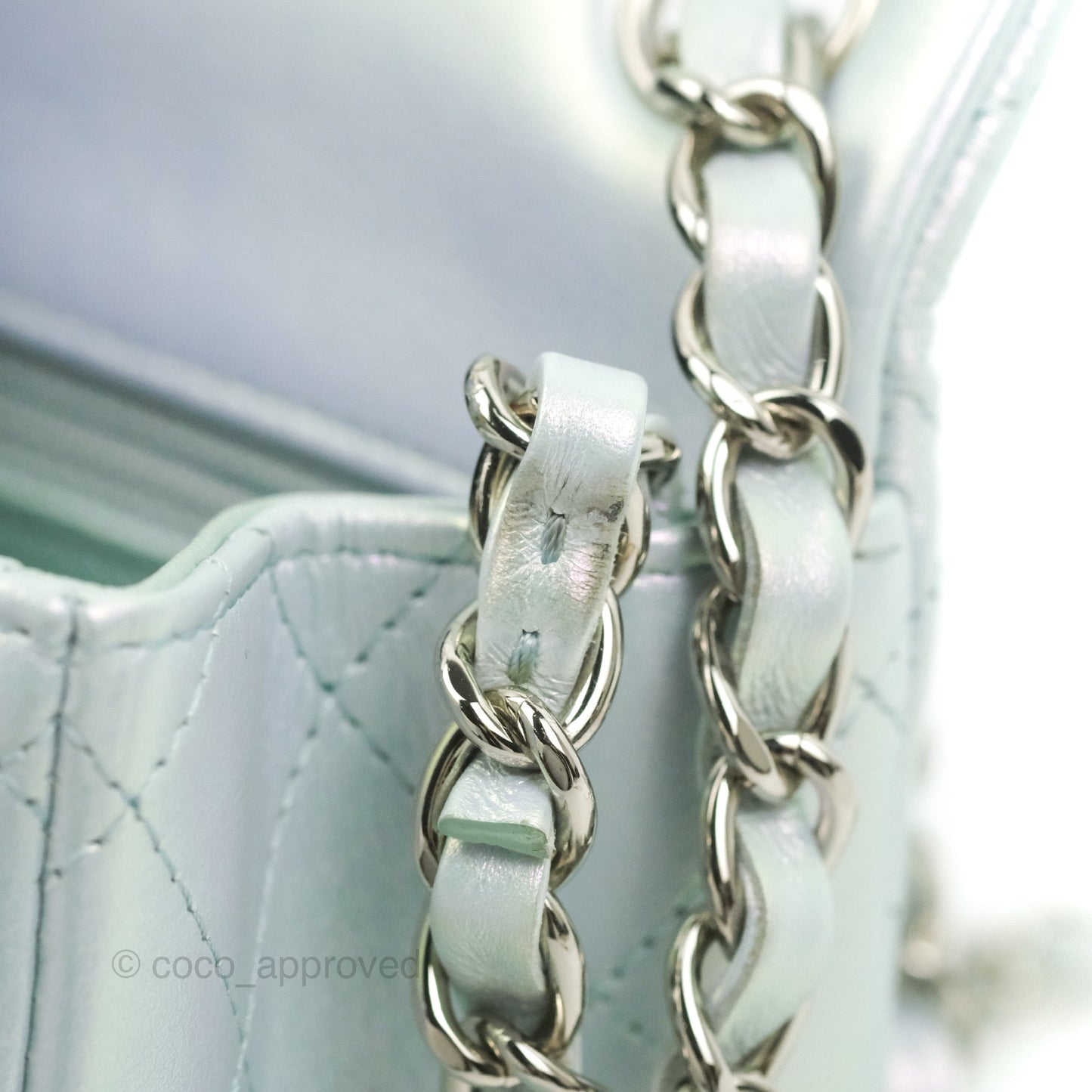 Chanel Mini Square Quilted Iridescent Icy Blue Silver Hardware