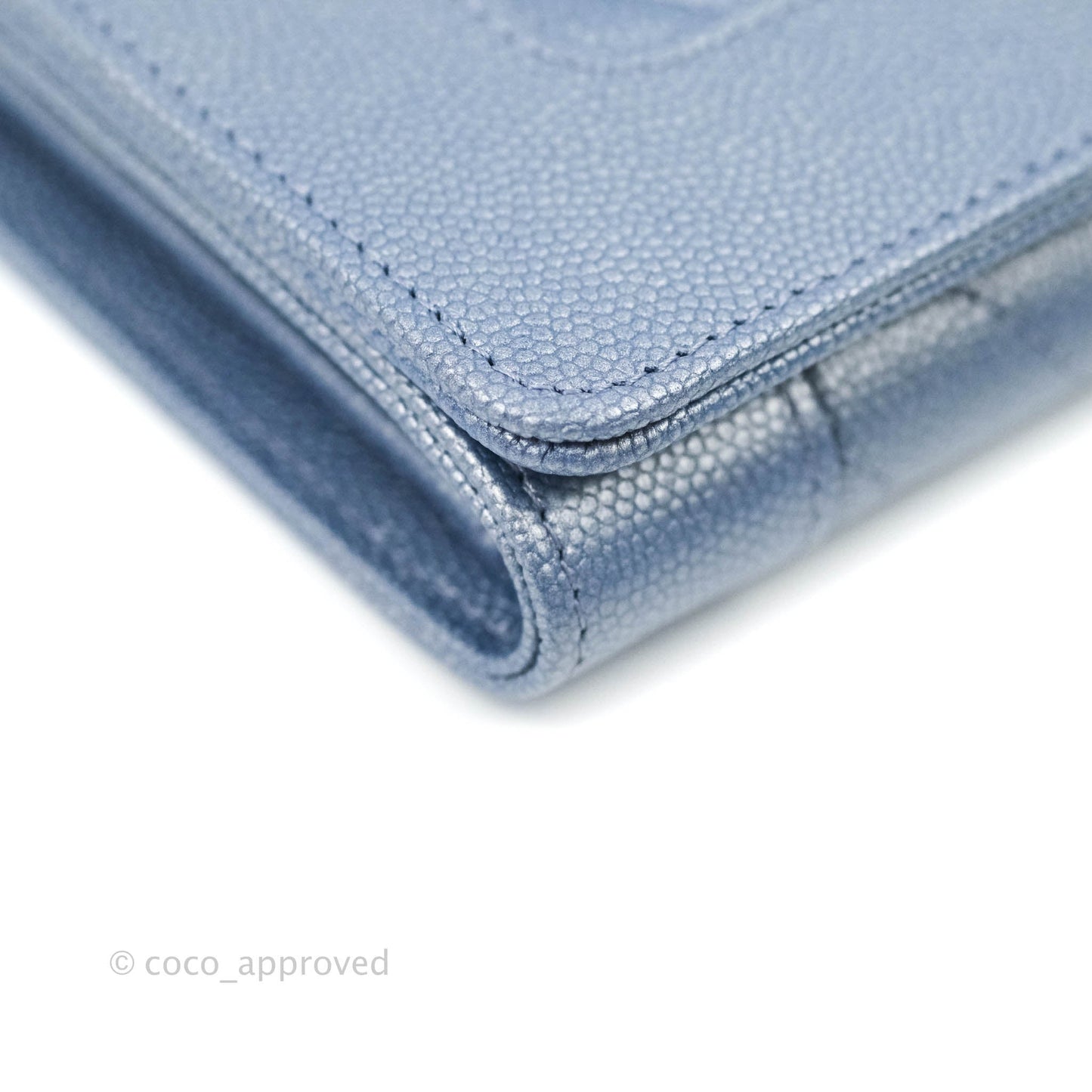 Chanel Chevron Mademoiselle Wallet Iridescent Blue Caviar Silver Hardware