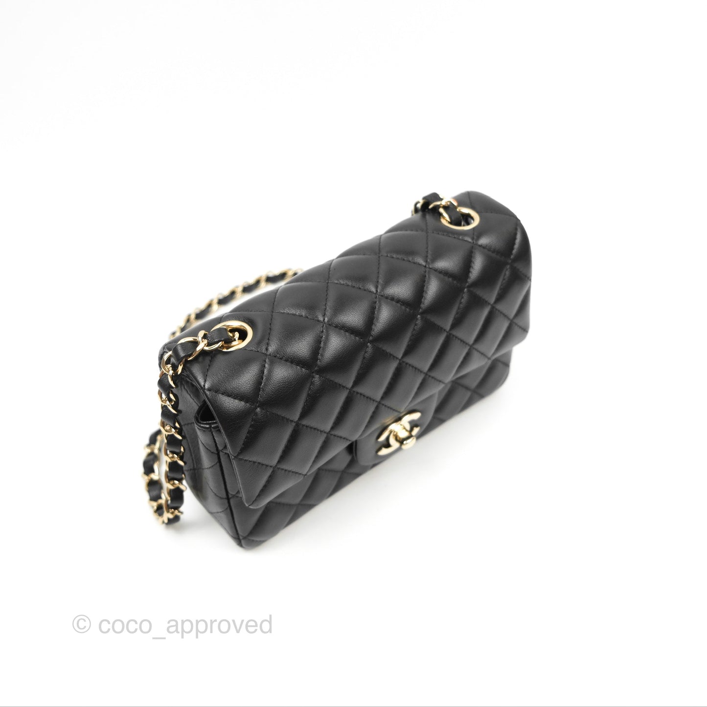 Chanel Quilted Mini Rectangular Black Lambskin Gold Hardware