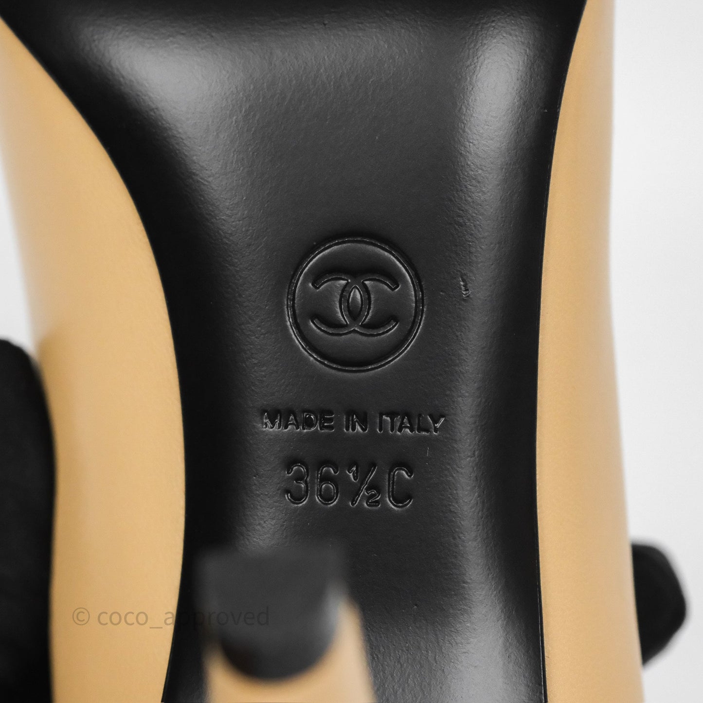 Chanel Beige Toe Pointed Black Pump Heels With Pearl Size 36.5C
