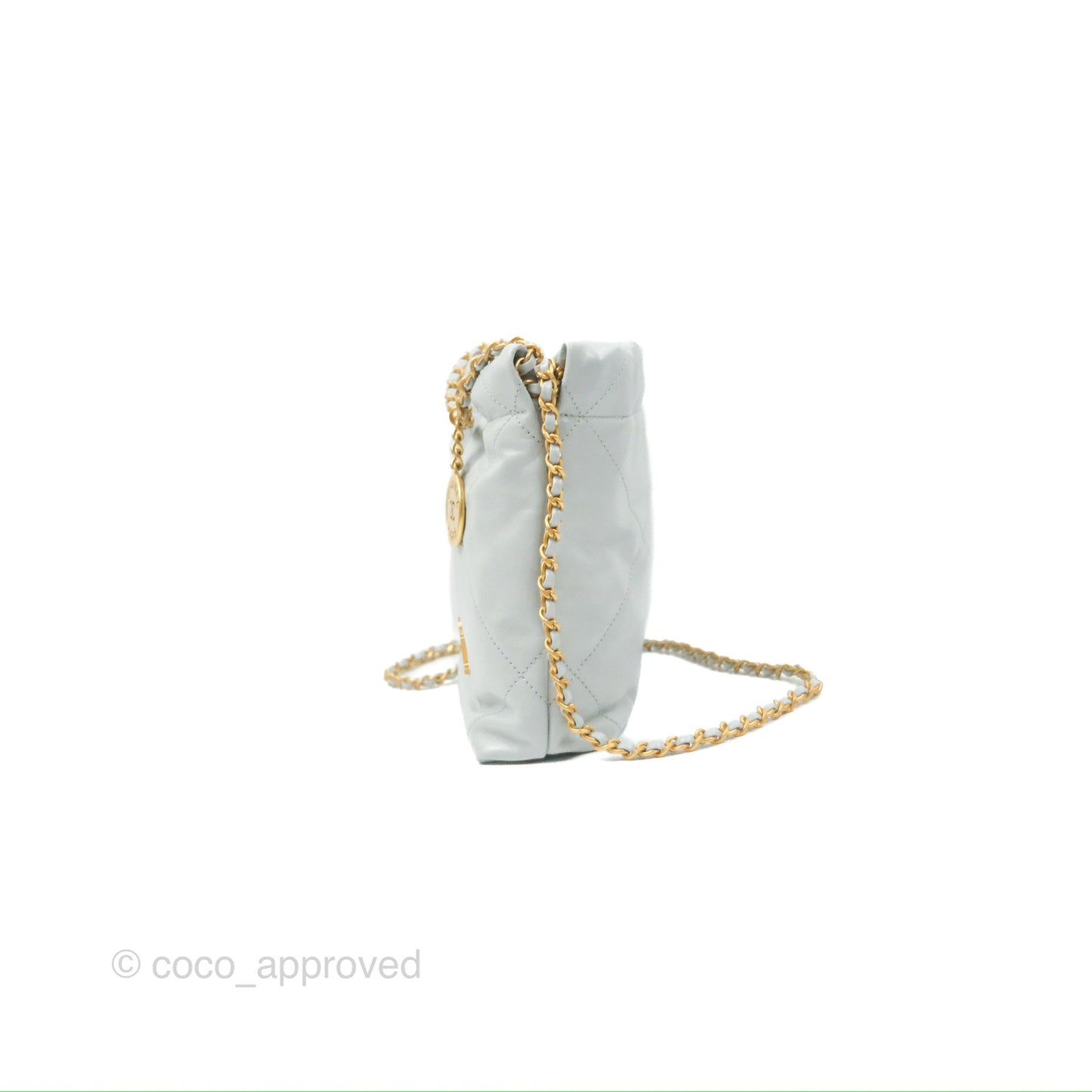 Chanel 22 Mini Bag Light Blue Grey Shiny Calfskin