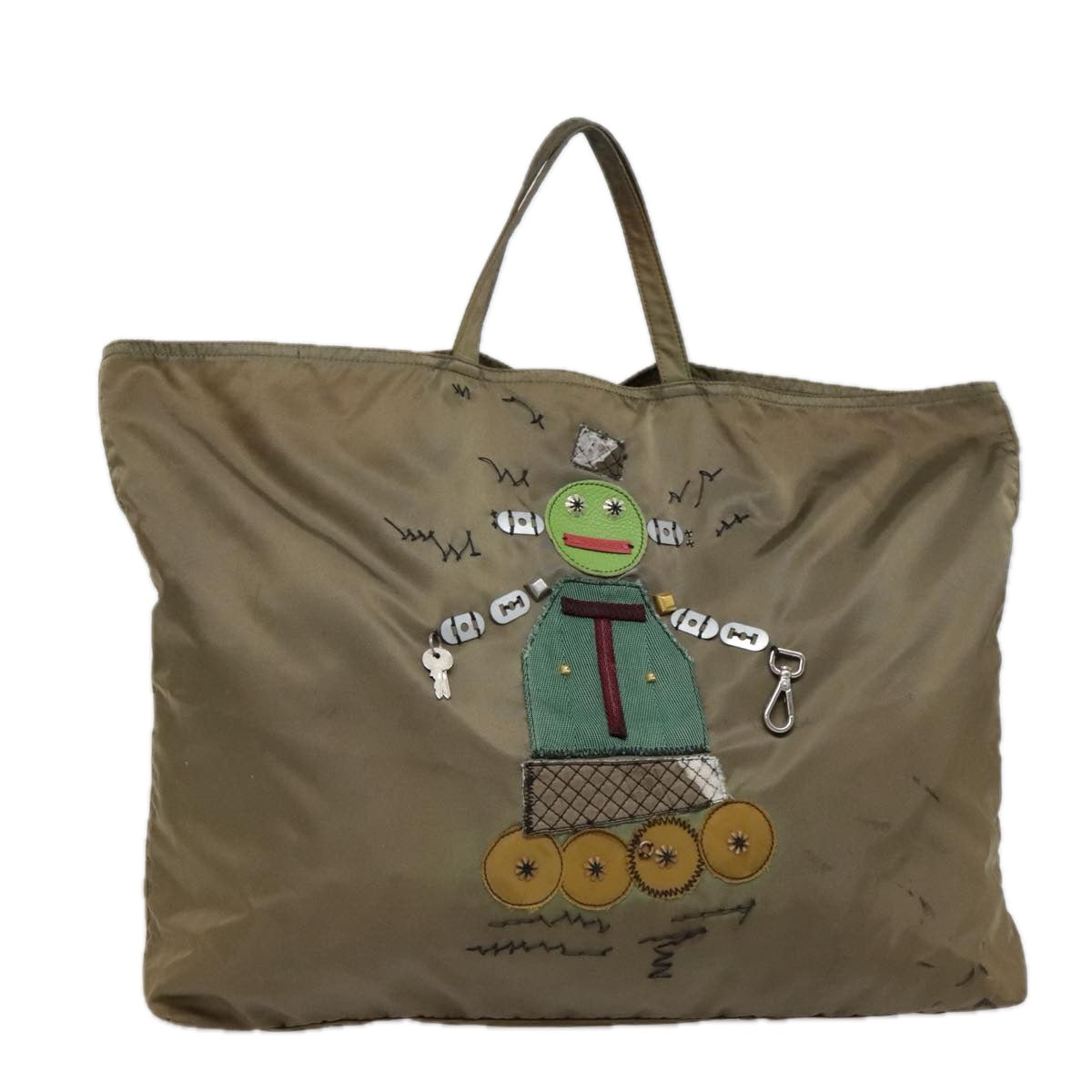 Luxury Prada Tote Bag Nylon Khaki Silver  89785