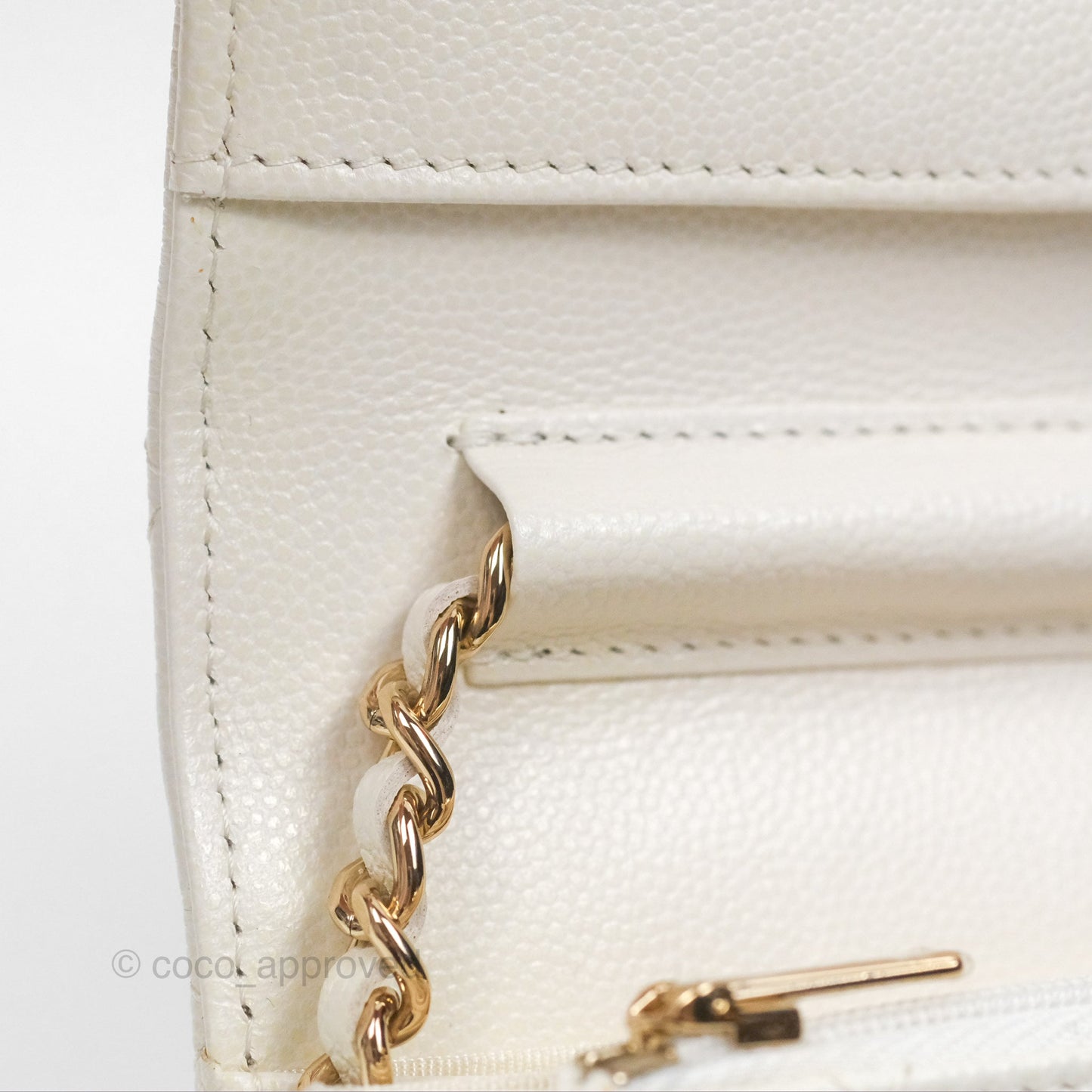 Chanel Quilted Mini Wallet on Chain WOC Ivory Caviar Gold Hardware