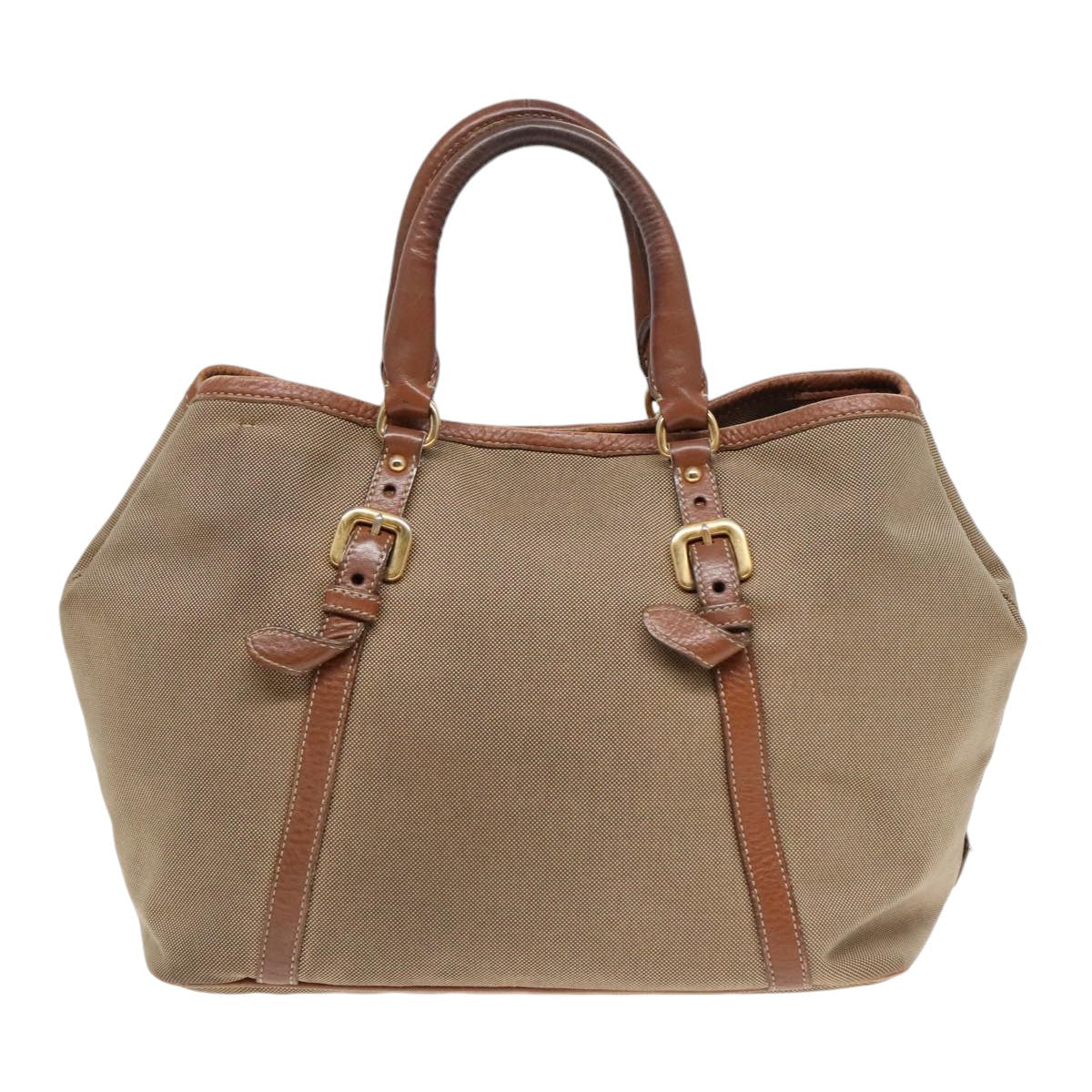 Luxury Prada Tote Bag Canvas Leather 2way Beige Gold  89786
