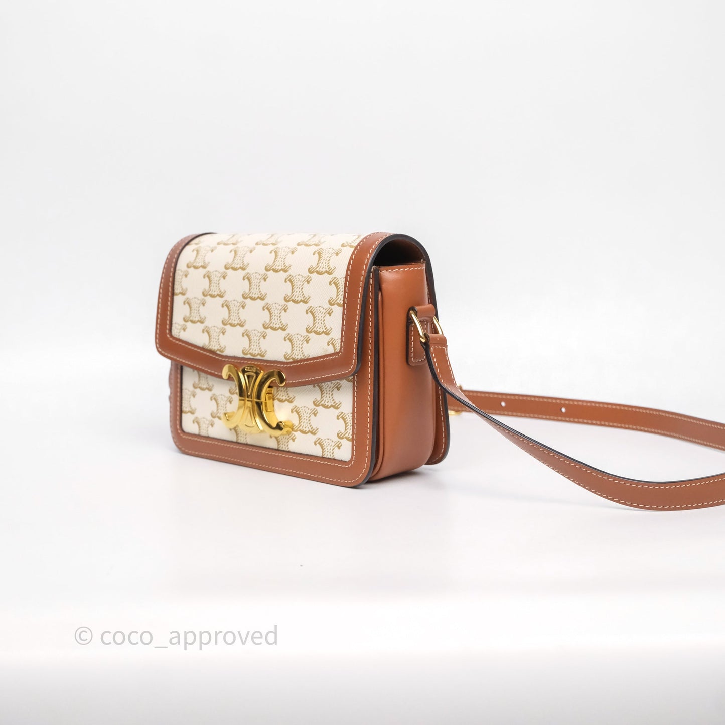Celine Teen Triomphe Bag Triomphe Canvas Tan Calfskin