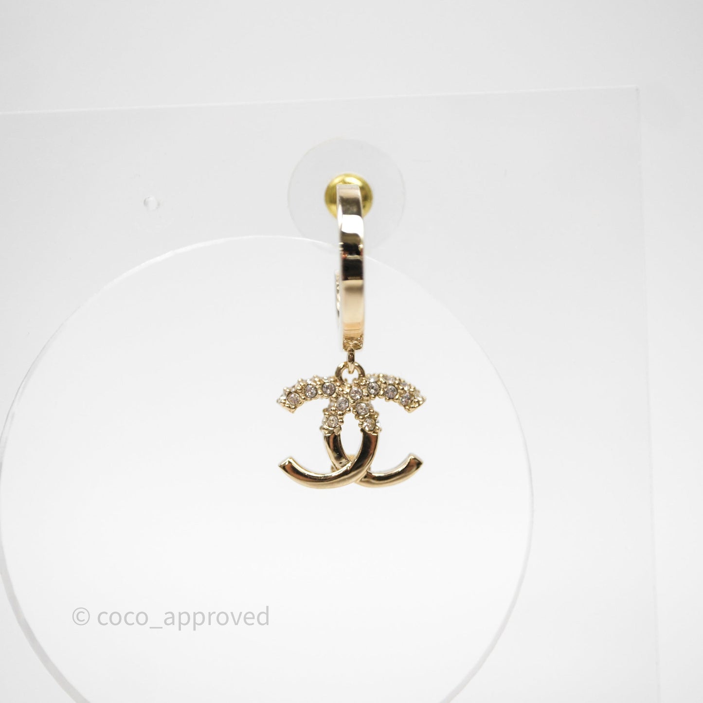 Chanel CC Crystals Drop Earrings Gold Tone 22K