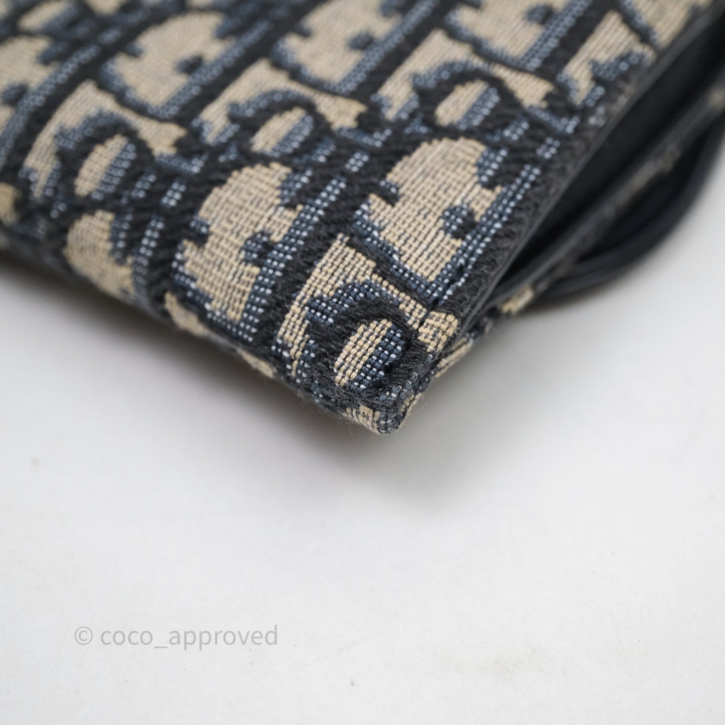 Christian Dior Small Saddle Pouch Wallet with Chain Blue Dior Oblique Jacquard