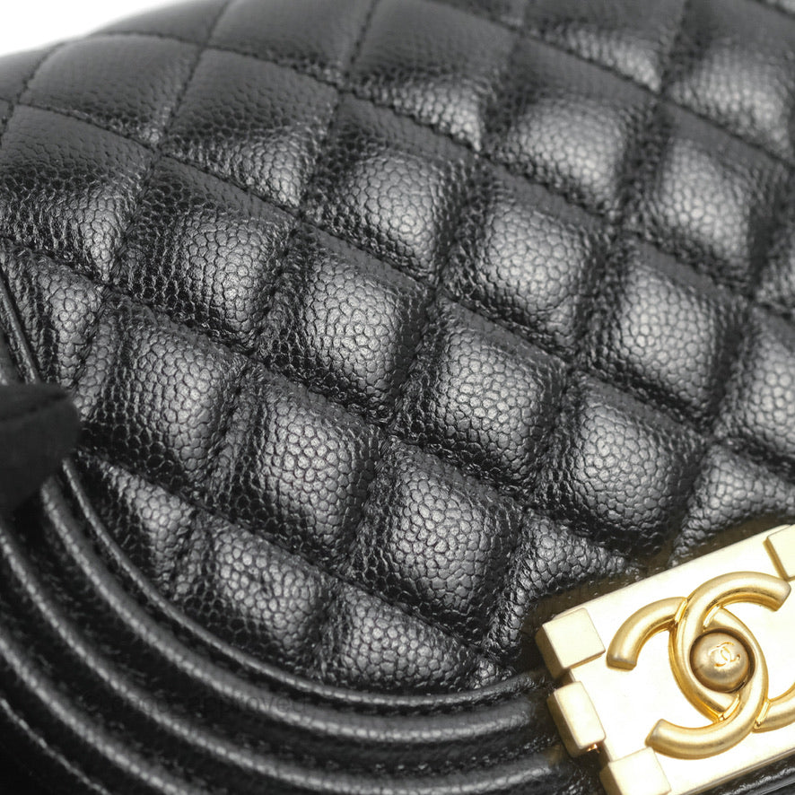 Chanel Boy Messenger Bag Black Caviar Aged Gold Hardware