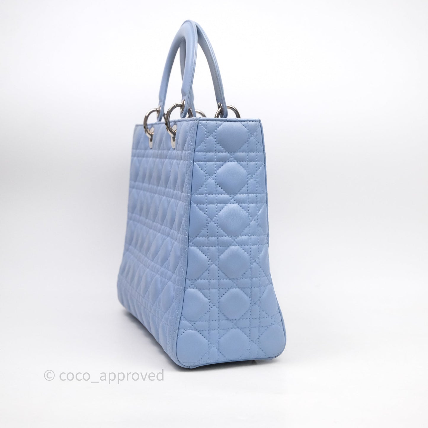 Christian Dior Large Lady Dior Cannage Blue Lambskin Silver Hardware