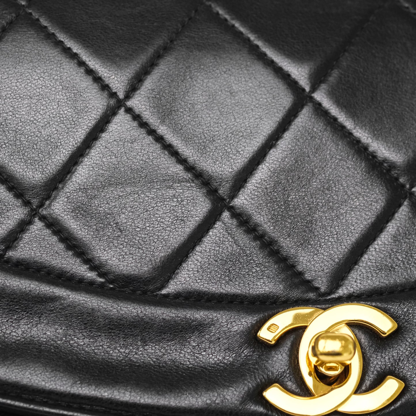 Chanel Vintage Small Classic Diana Quilted Black Lambskin 24K Gold Hardware