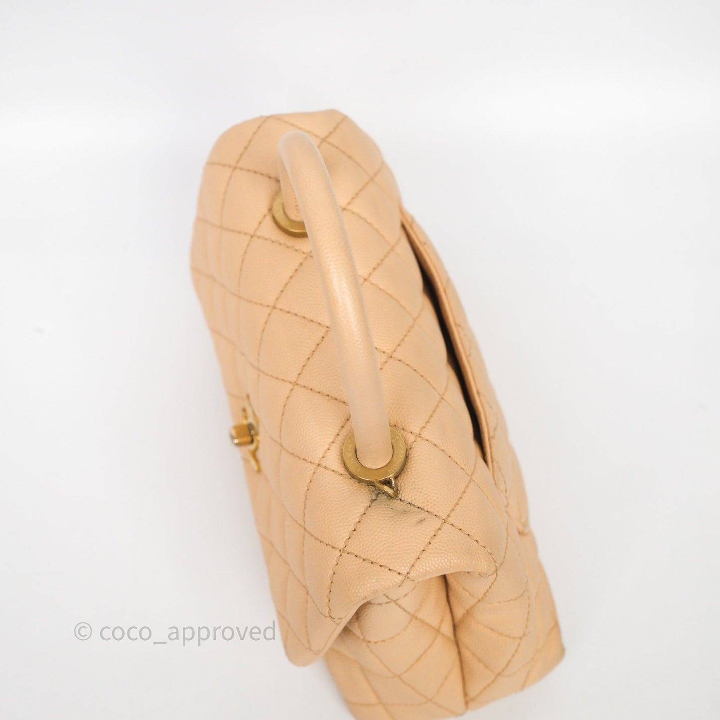Chanel Small Coco Handle Quilted Beige Caviar Aged Gold Hardware