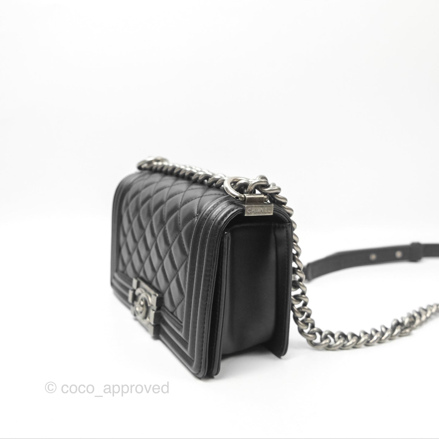 Chanel Small Boy Quilted Black Calfskin Ruthenium Hardware